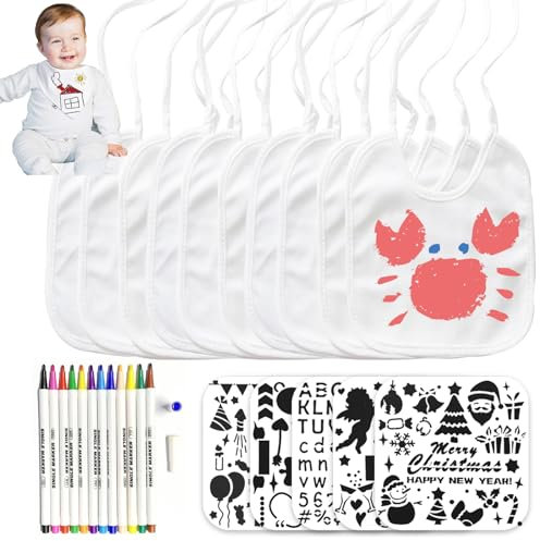 VIKY® 10 Stück Lätzchen zum Bemalen,Weiß Lätzchen Bemalen Babyparty,Dreieckstuch Lätzchen Baby,Wasserdicht Halstuch Sabberlätzchen Baby,Babylätzchen Geschenke Babyparty Dreieckstuch Baby Junge Mädchen