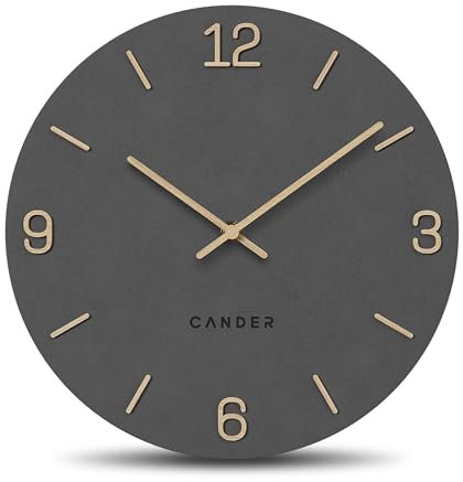 Cander Berlin MNU 2625 E Lautlose Wanduhr 25 cm ohne Ticken analog Wohnzimmer Büro modern Vintage grau Zeiger aus Holz