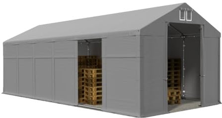 DAS COMPANY Lagerzelt 8x12m wasserdicht grau Zelt 560g/m² PVC Plane hochwertig Zelthalle Winter SD - Zeltgarage - Pavillon - Zeltgarage Winterfest - Lagerzelt Winterfest - Lagerhalle - Winterzelt