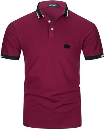 LIUPMWE Mens Short Sleeve Polo Shirts Casual Classic Summer Contrasting Colors Basic Golf T-Shirt Tops,XXL,Red-39