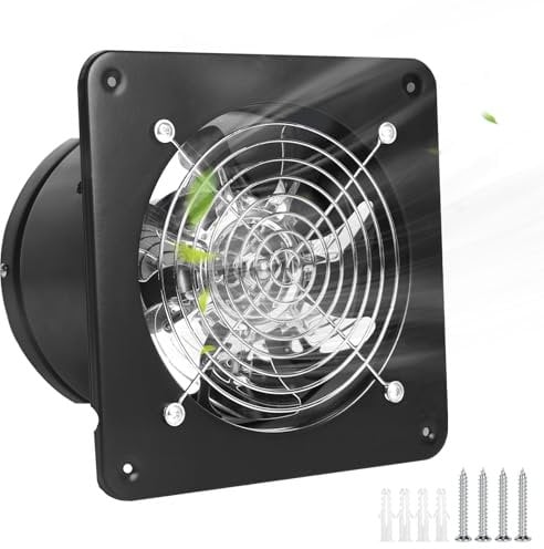 DBREAKS Diameter 200 mm Exhaust Fan, Bathroom Fan Quiet, 80 W Industrial Wall Extractor Fan, 1250 m³ Wall Fan Exhaust Air for Kitchen, Bathroom, Garage, Kitchen (Black)