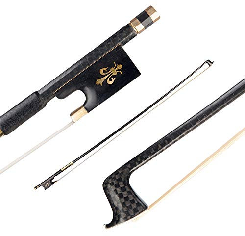 YIWENG 4/4 Violine Geigenbogen Kohlefaser Rundstab Ebenholz Frosch Schachtelhalm Haar gut ausbalanciert,Carbon Fiber Geigenbogen