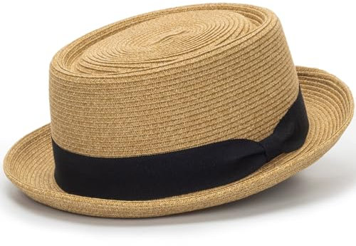 Men/Women Summer Straw Pork Pie Hat Boater Derby Fedora Sun Hats with Bowknot