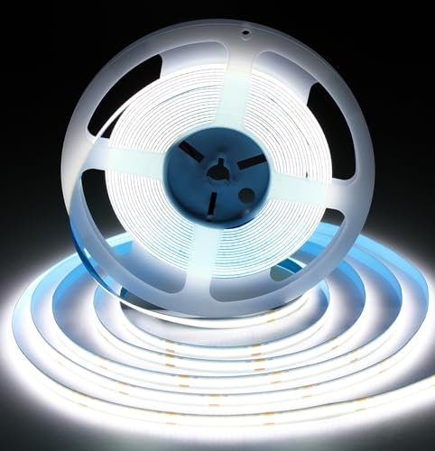 iNextStation COB LED Streifen 10M Kaltweiß 6000K, DC24V LED Strip Lights Flexibel CRI93+, Breite 8mm Uniform Lichtband für Unterbau, Schlafzimmer, TV, Küche, DIY Heimdekoration (Ohne Netzteil)