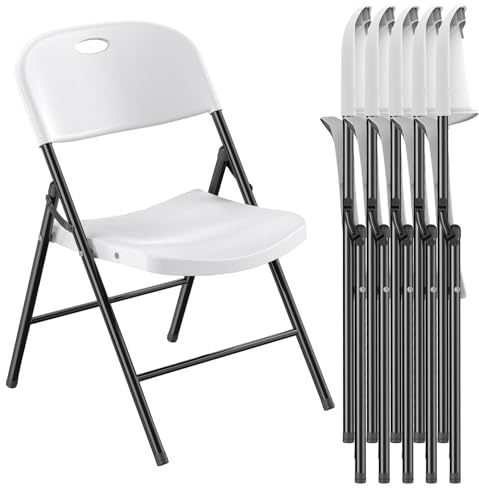 Nazhura 350 Weight Limit Heavy Duty Plastic Folding Chair with Reinfoced Steel Frame for Indoor and Outdoor, Wedding, Party, Restaurant, Meeting Room, Patio and Garden (6, White)