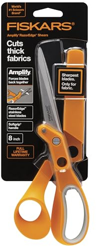 Fiskars Amplify RazorEdge Stoffschere, Edelstahlklingen für dicke Stoffe, SoftGrip-Griff, 20,3 cm