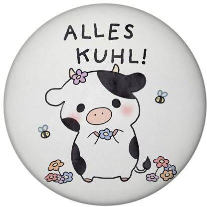Kuh Magnet mit Flaschenöffner rund mit Spruch Alles Kuhl Kawaii Kuh-Kühlschrankmagnet Bauernhof-Flair Tierchen mit Blumen Relax-Deko Dorfkind-Must-Have Zubehör