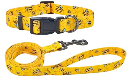 Olahibi Hundehalsband, Leine, Halsband und 150 cm passende Leine für große Hunde (L, gelbe Biene)