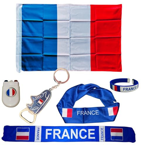 BikaWay Coffret Supporter France - 6 Accessoires - Déguisement Corporelle - Soutenez Votre Équipe - Événement Sportifs - Festivals - Fêtes - Encourager Votre Pays -Tous Ensemble pour la France