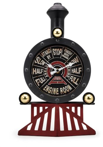 AOROTOE Vintage Train Clock for Desk, Shelf or Wall, Train Gifts for Men | Silent metal locomotive decor with glass-covered dial; 13.5 in tall and ideal for dads, husbands and railroad enthusiasts.