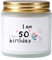 Bolosa 50. Geburtstag Frauen Duftkerzen im Glas Lavendel, 50 - Geschenk zum 50.Geburtstag, 50. Geburtstagsgeschenk für Frauen, Geburtstagsgeschenke für Mutti, Geburtstag Jubiläum(50 Geburtstag)