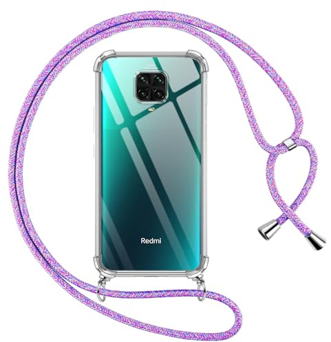 Pnakqil Handykette für Xiaomi Redmi Note 9 Pro/9 Pro Max/9S 4G, Silikon mit Kordel Necklace Schnur Case, Lila