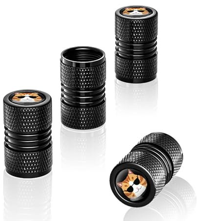Car Tyre Valve Caps - 4 Tire Valve Stem Cap Covers, Universals Fit Car Tyres Schraders Valves Head | Airtight Seal Tyre Air Valve Caps, Screw- Tire Air Caps for Vehicles (Black)