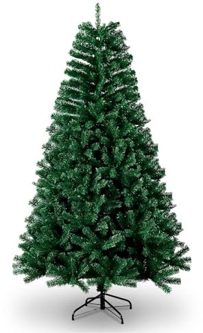 Rumicet Sapin de Noël Artificiel 180 cm avec 850 Branches, Sapin de Noël avec Pied Métallique Solide, Sapin de Noël Réaliste et Touffu, Décoration de Noël Fêtes pour Intérieur & Extérieur, Vert