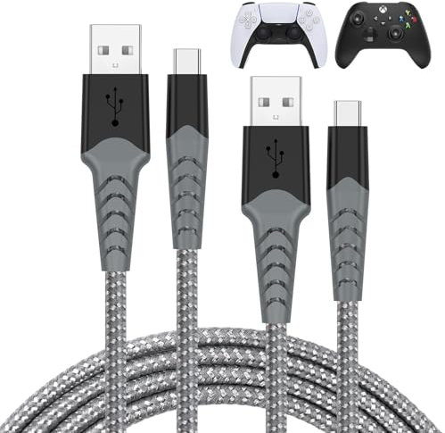 AHGEIIY PS5 Charger 6.6 Ft 2Pack, PS5 Controller Charger for PlayStation 5 Controller Nylon Braided USB A to USB C Cable Fast Charging for Xbox Series X Controller iPhone 16 15