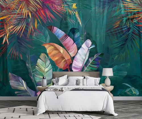 MIWEI Wallpaper Papier Peint Panoramique Feuilles Vintage Bleu Papier Peint 3D Intissé Tapisserie Poster Chambre Salon Decoration Murale