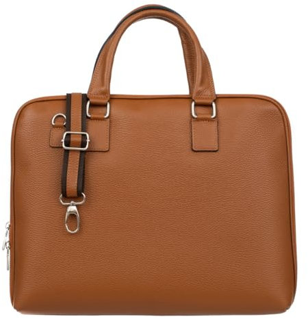 Vera Pelle Scienza Damen-Laptoptasche aus italienischem Leder – für 17,3-Zoll Laptop, mit Reißverschluss, abnehmbarer Schulterriemen – Silberne Beschläge, Braun Kupfer, Elegant und Praktisch