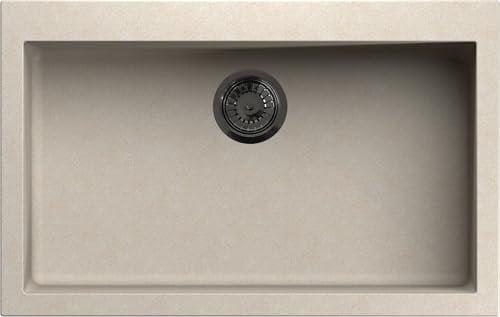 Lavello cucina Ettore Mix avena 1 vasca/vascone 79 x 50 cm piletta nera Made in Italy