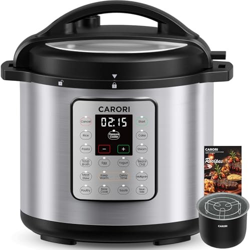 CARORI 12-in-1 Pressure Cooker with 8 Litre Capacity, Programmable Multifunctional Cooker with Safer Ventilation Design, Rice Cooker, Slow Cooper, Steam, Sauté, Yogurt Machine