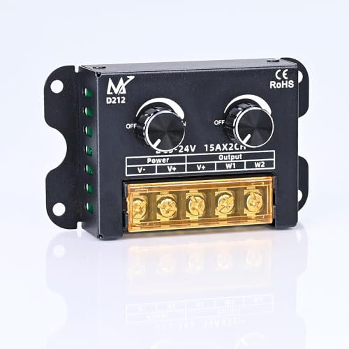 TOPAI LED Streifen Dimmer, Unabhängiger 2 Kanal Steuerung, PWM Dimmschalter, DC 5V-24V (Max 30A), Helligkeitsregler für Einfarbige LED Strip