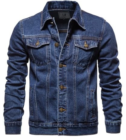 Btmpmcs Veste en Jean pour Hommes Jacket en Jean Vintage The Trucker Veste Denim Jacket Blouson Cowboy à la Mode Motard Décontractée Denim Rider Manteau de Moto Retro Outwear classique