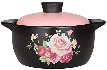 Tazón De Cerámica for Servir Sopa,Tazón for Microondas,Olla De Barro Pequeña Cazuela De Cerámica Binaural Con Tapa Utensilios De Cocina Decoración De Flores Olla De Barro Resistencia A Altas Temperatu