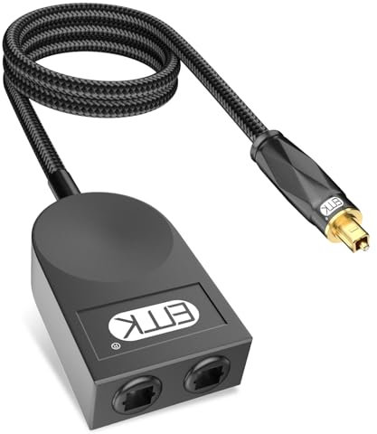 EMK Optischer Splitter, 1 x 2, digitaler optischer Audio-Splitter, 1-in-2-Ausgang, unterstützt LPCM2.0, Dolby Digital, DTS 5.1, Toslink-Splitter, kompatibel mit Heimkino, Soundbar, Fernseher
