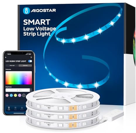 Aigostar RGB Led Strip Light 15m Plug in Led Strip Lights with Music Sync Mode Work with Smart WiFi App Control & Remote Led Lights for Bedroom Party TV Living Room 3 Rolls of Led Strip Light 5m