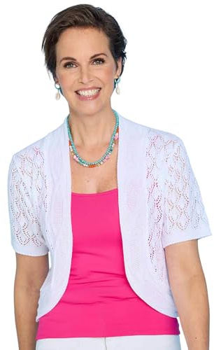 Chums Ladies Lightweight Pointelle Knit Shrug Elegant Bolero for Layering White 14-16