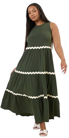 Yours Curve Green Contrast Swirl Tiered Maxi Dress - Women's - Plus Size Curve