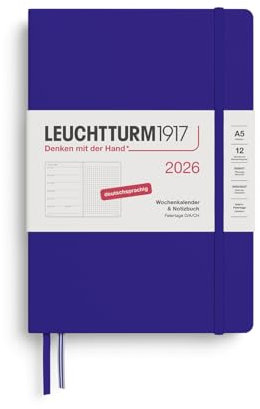 LEUCHTTURM1917 372524 Wochenkalender & Notizbuch Dotted Medium (A5) 2026, 12 Monate, Ink, Deutsch