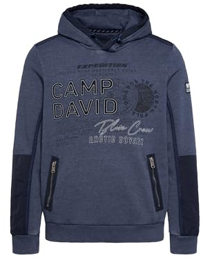 Camp David Herren Hoodie im Materialmix mit Zippertaschen Blue Navy, XL