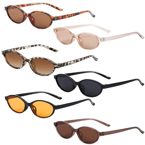 Cosiesnest 6 Stück Retro Oval Sonnenbrille Damen Vintange Form für Damen Vintage-Sonnenbrille im Cat-Eye-Stil der 90er Jahre Accessoires Trendige UV400-Schutzbrille
