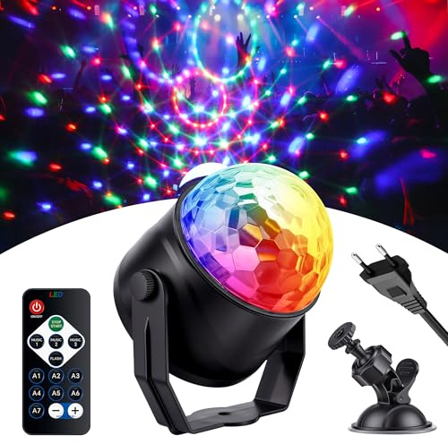 Discokugel, LED Musikgesteuert Partylicht, 360° Rotierende Ball Lights mit Fernbedienung, 3W RGB DJ Licht, Partylicht für Home Decoration, Deko Geburtstag, KTV, Weihnachten Halloween Party, 1 Stück
