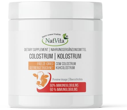 NatVita Colostrum Pulver 2000 mg – 60% IgG, Colostrum Bovinum Hochdosiert mit IgG, Lactoferrin und PRP, Nahrungsergänzungsmittel 100g