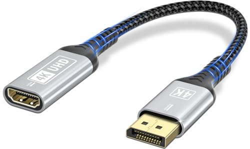 Kryoza 4K DisplayPort auf HDMI Adapter, Unidirektional 4K@30Hz 2K@60Hz | DP auf HDMI Konverter 1080P@120Hz Kompatibel mit HP, Dell, AMD, NVIDIA, PC, Monitor, Grafikkarten, TV, Projektor
