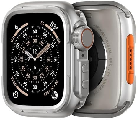 SOLOLUP Metall Schutzhülle Kompatibel mit Apple Watch Hülle 46mm,2 in 1 Robuste Rundum Metal Case mit Rücken Gehäuse für Apple Watch Series 11/10 Schutz iWatch 46mm,Titanstahl[Kein Bildschirm][HD]