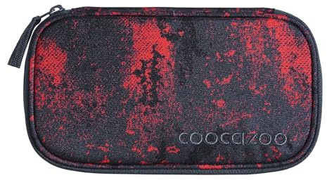 Coocazoo Mäppchen „Broken Black”, schwarz-rot, Federmäppchen, großes Hauptfach, Reißverschlussfach mit Klarsichtfach im Deckel, Fach für Geodreieck, Stiftehalter, ab der 3. Klasse