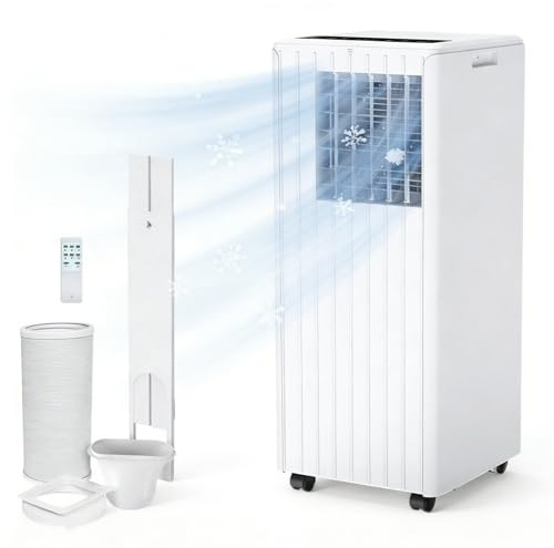 Portable Air Conditioner 9000 BTU – 4-in-1 Dehumidifier, Air Cooler Fun with 2 Speeds, Cooling & Sleep Mode – Mobile AC Unit with Oscillation, LED Display, Remote Control, 24 Hour Timer