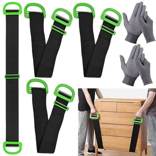 4PCS Tragegurte Umzug, 200 cm Lasten 600lbs Schwerlast Tragegurt | Schwerlast Tragegurt mit 2 Paar Rutschfeste Handschuhe, Einstellbar Transportgurt Einfaches Heben Tragen von Boxen Möbeln