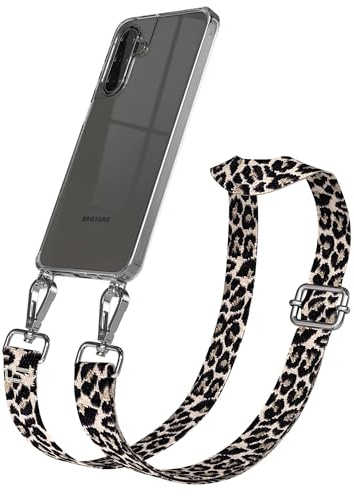 EAZY CASE Handykette - Verstellbares Taschenband kompatibel mit Galaxy A17, Schulterriemen, Handykordel mit Silikon Hülle, Umhängetasche, Leo - Schwarz Beige Silber