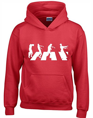Crown Designs Zombies in Iconic Abby Road Style Zombie TV Show Inspired Gift Unisex Hoodies for Men, Women & Teenagers - Red/Large
