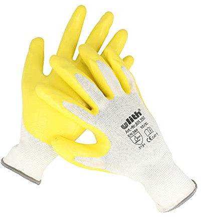 1 Paar ULITH® Nitril-Feinstrickhandschuhe mit Bund - CE CAT 2 - weiß/gelb - Größe 7