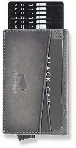 Solo Pelle Kartenetui | Kreditkartenetui | Leder Geldbörse Slim Wallet Portmonee | Geldbeutel mit RFID Schutz für bis zu 8 Karten Model: Mech (Steingrau mit Kleingeldfach)
