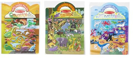 MELARQT Melissa & Doug Wiederverwendbare Puffy Sticker Wild Adventures Spielset 3 Pack (118 Sticker: Safari, Dinosaurier, Ozean)