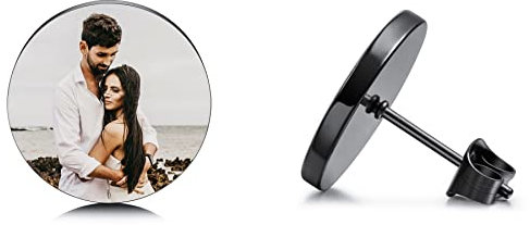 MeMeDIY personalisierte Ohrringe für Männer Frauen Jungen Mädchen Gravur Name/Foto/Initiale Monogramm Siegel Ohrring für Geburtstag Weihnachten Jubiläumsgeschenk Schmuck (schwarze Farbe)