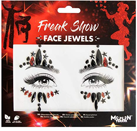 Moon Terror Joyas para la cara | Espectáculo de fenómenos | Gemas del cuerpo de la cara del festival, maquillaje SFX, pegatinas de brillo de ojos de maquillaje de cristal Rojo L
