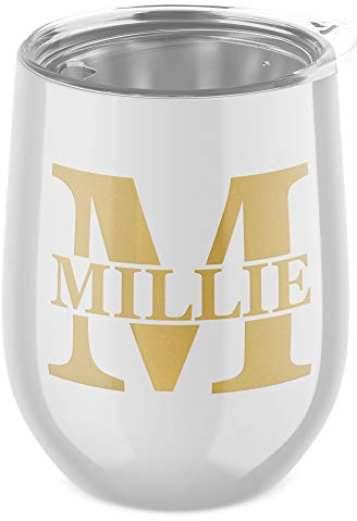 Womens Gold Custom Name Wine Tumbler - Wine Personalised Gifts for Her - Wine Drink Alcohol (Black)