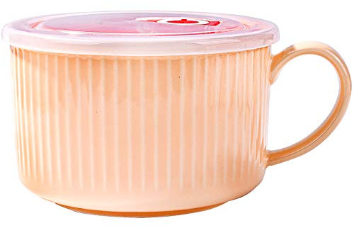 LMRLCS Microwave Ramen Bowl with Handles 30.4 oz Noodle Bowls with Lid and Chopsticks Dishwasher Safe for Noodles Soup and Cereal Orange