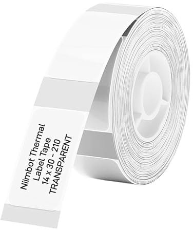 NIIMBOT Thermo-Etikettenpapier, 1,4 x 3,0 cm, Aufkleber, wasserfest, reißfest, selbstklebend, für D11 D110 D101 H1S, office & home, 210 Etiketten/Rolle (klar)